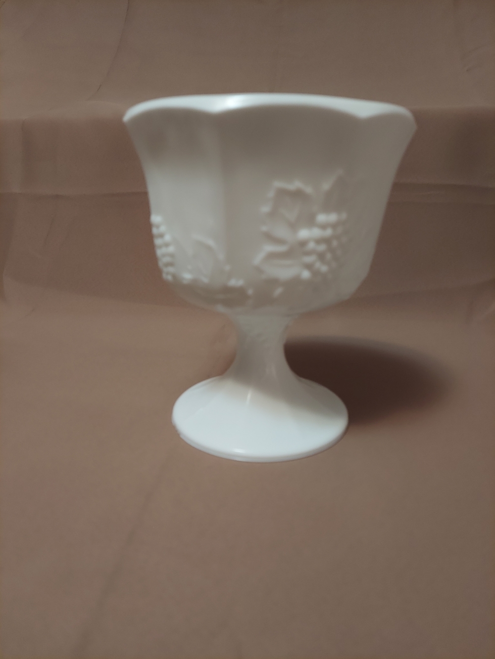 Vintage Indiana Glass Co. Harvest Grape or Colony Pattern Milk Glass Compote